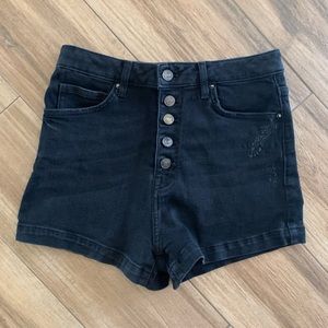 high waisted disco black denim button up short